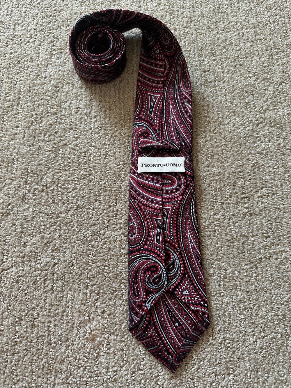 Vintage 100% Silk Pronto Uomo Bordeaux Red Paisley Tie - Boho Groomsman Wedding